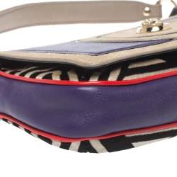 Pre Owned  Versace Multicolor Printed Leather, Velvet and Suede Palazzo Flap Shoulder Bag