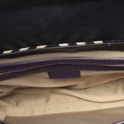 Pre Owned  Versace Multicolor Printed Leather, Velvet and Suede Palazzo Flap Shoulder Bag