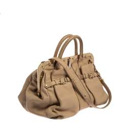 مملوكة مسبقًا Versace Beige Leather Studded Frame Satchel