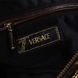 Pre Owned Versace Dark Brown Python Zip Detail Half Moon Hobo