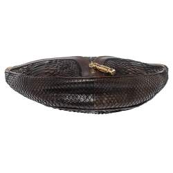 Pre Owned Versace Dark Brown Python Zip Detail Half Moon Hobo