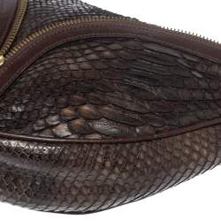 Pre Owned Versace Dark Brown Python Zip Detail Half Moon Hobo