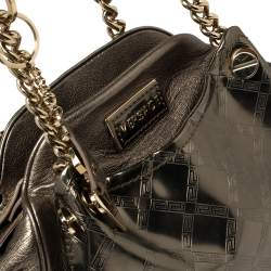 مملوكة مسبقًا Versace Metallic Olive Green Signature Patent and Leather Chain Detail Satchel