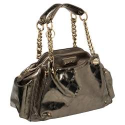 مملوكة مسبقًا Versace Metallic Olive Green Signature Patent and Leather Chain Detail Satchel