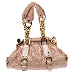 Versace Peach Ostrich Frame Satchel