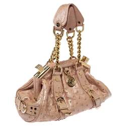 Versace Peach Ostrich Frame Satchel