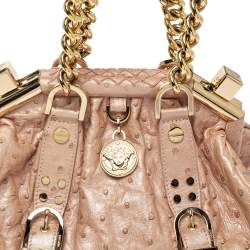 Versace Peach Ostrich Frame Satchel