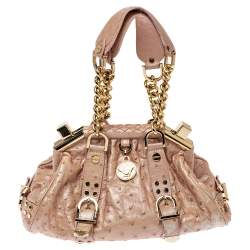 Versace Peach Ostrich Frame Satchel