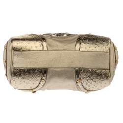 مملوكة مسبقًا Versace Gold Patent and Ostrich Embossed Leather Chain Link Satchel