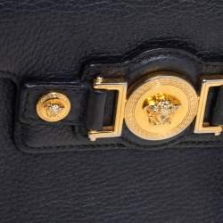 Pre Owned Versace Black Leather Medusa Buckle Flap Crossbody Bag