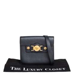 Pre Owned Versace Black Leather Medusa Buckle Flap Crossbody Bag