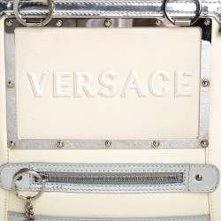 Pre Owned Versace Offf White/Silver Patent And Leather Hit Satchel