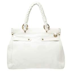 مملوكة مسبقًا حقيبة ساتشل فيرساتشي جلد أبيض مزين ميدوسا بارز