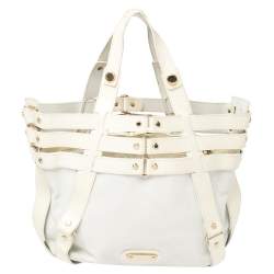 Pre Owned Versace White/Ivory Patent and Leather Cutout Tote