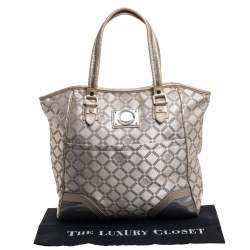Versace Beige Monogram Fabric and Croc Embossed Leather Tote