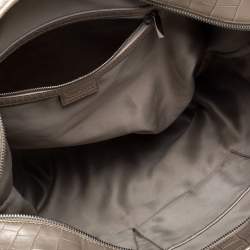 Versace Beige Monogram Fabric and Croc Embossed Leather Tote