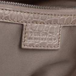 Versace Beige Monogram Fabric and Croc Embossed Leather Tote