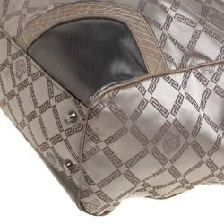 Versace Beige Monogram Fabric and Croc Embossed Leather Tote