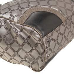 Versace Beige Monogram Fabric and Croc Embossed Leather Tote