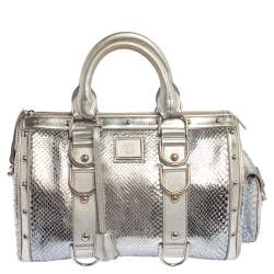 Pre Owned Versace Silver Snakeskin Snap Out Of It Satchel