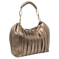 Pre Owned Versace Metallic Leather Stripped Hobo