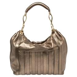 Pre Owned Versace Metallic Leather Stripped Hobo