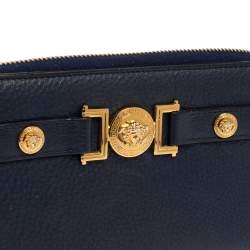 Pre Owned  Versace Blue Leather Medusa Zip Around Wallet