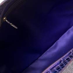 Pre Owned Versace Indigo Blue Croc Embossed Leather Logo Charm Satchel