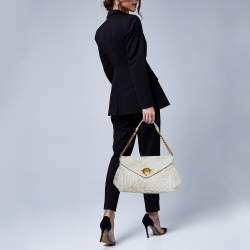 Pre Owned Versace White Quilted Leather Embroidered Barocco Shoulder Bag