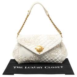 Pre Owned Versace White Quilted Leather Embroidered Barocco Shoulder Bag