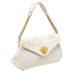 Pre Owned Versace White Quilted Leather Embroidered Barocco Shoulder Bag