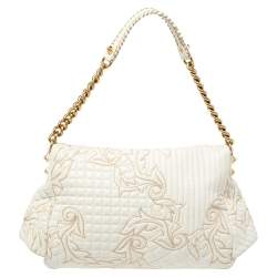 Pre Owned Versace White Quilted Leather Embroidered Barocco Shoulder Bag