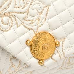 Pre Owned Versace White Quilted Leather Embroidered Barocco Shoulder Bag
