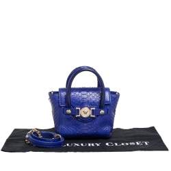 Pre Owned Versace Royal Blue Python Mini Medusa Tote