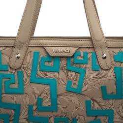 Pre Owned Versace Beige/Turquoise Medusa Print Coated Canvas and Patent Leather Patch Diaper Bag