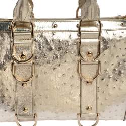 Pre Owned Versace Gold Ostrich Embossed Leather Snap Out Of It Satchel