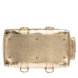 Pre Owned Versace Gold Ostrich Embossed Leather Snap Out Of It Satchel