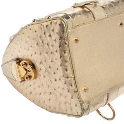 Pre Owned Versace Gold Ostrich Embossed Leather Snap Out Of It Satchel