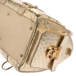 Pre Owned Versace Gold Ostrich Embossed Leather Snap Out Of It Satchel