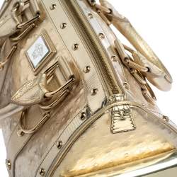Pre Owned Versace Gold Ostrich Embossed Leather Snap Out Of It Satchel