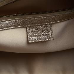 Pre Owned Versace Gold Ostrich Embossed Leather Snap Out Of It Satchel