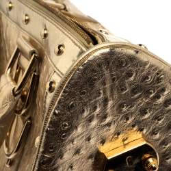 Pre Owned Versace Gold Ostrich Embossed Leather Snap Out Of It Satchel