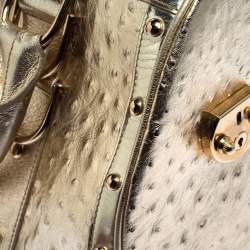 Pre Owned Versace Gold Ostrich Embossed Leather Snap Out Of It Satchel