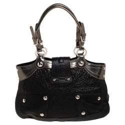 مملوكة مسبقًا حقيبة ساتشل فيرساتشي قلاب بادج مادوسا جلد ميتالك/ أسود