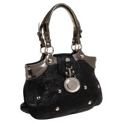 مملوكة مسبقًا حقيبة ساتشل فيرساتشي قلاب بادج مادوسا جلد ميتالك/ أسود