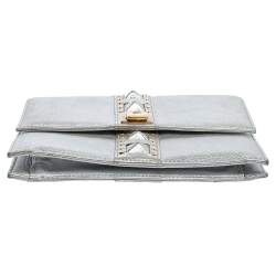 Pre Owned Versace Silver Leather Studded Flap Clutch