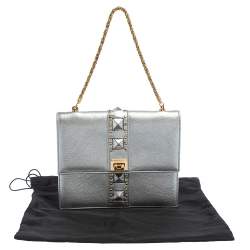 Pre Owned Versace Silver Leather Studded Flap Clutch