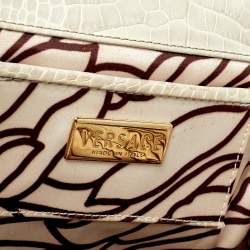 Pre Owned Versace Brown/Beige Croc Embossed Leather Madonna Satchel