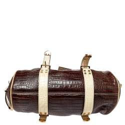 Pre Owned Versace Brown/Beige Croc Embossed Leather Madonna Satchel