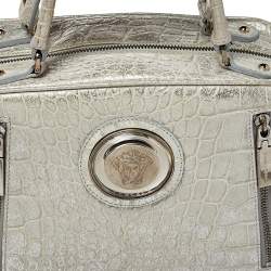 Pre Owned حقيبة ساتشل فيرساتشي جلد نقشة التمساح فضي 